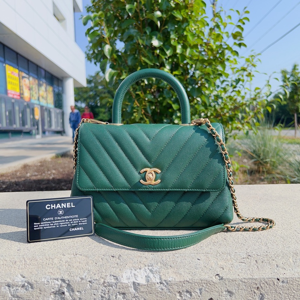 Chanel Small Chevron Coco Handle Green